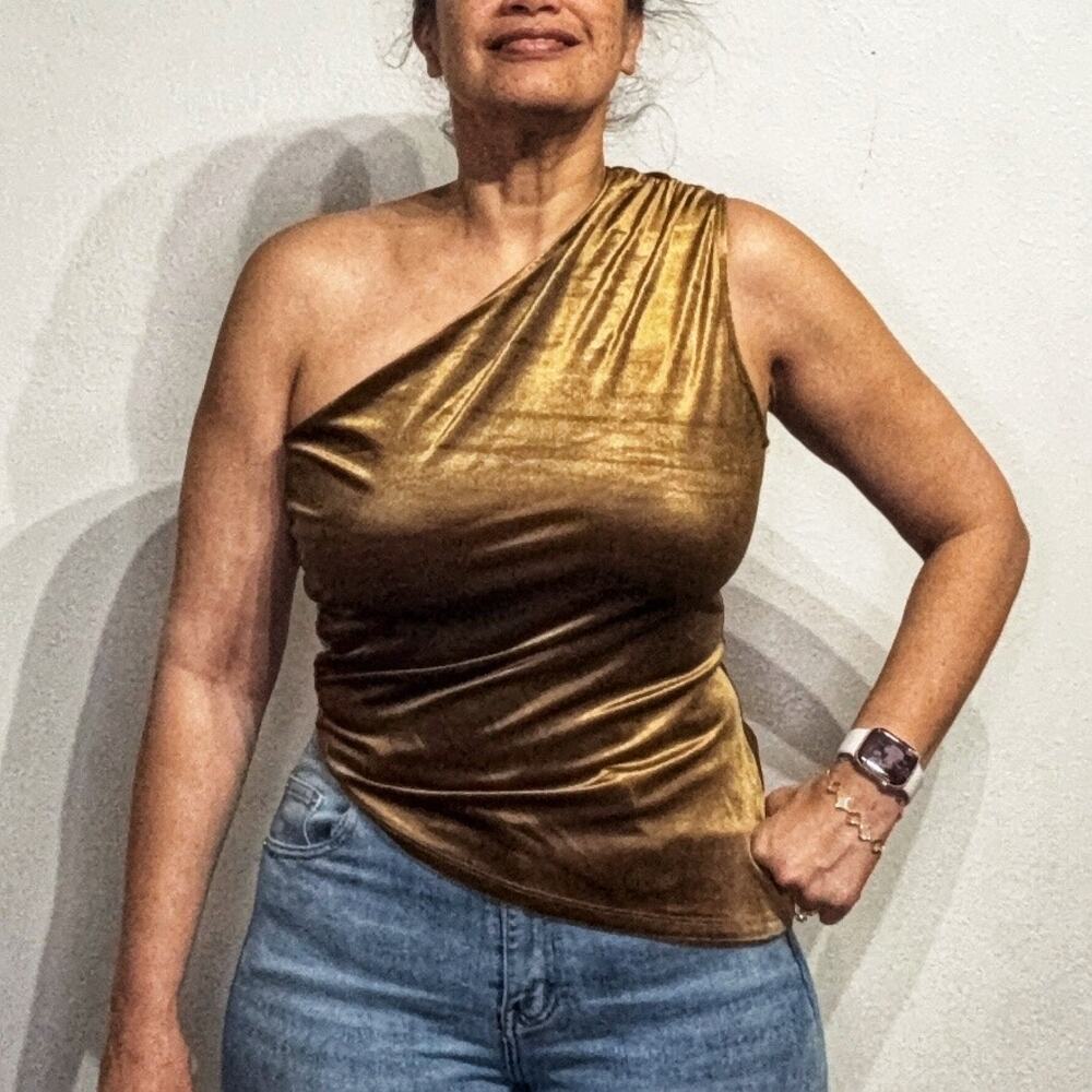GB Copper Metallic One Shoulder Velvet Blouse Sz XL